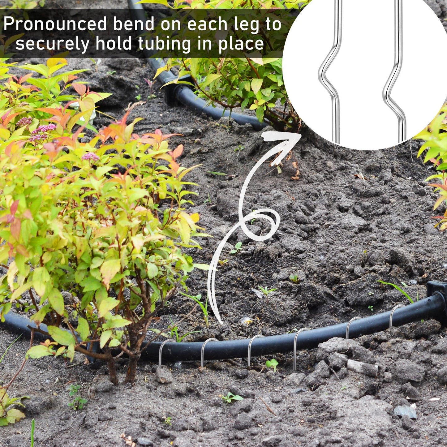 Yaocom 100 Pcs 6 Inch Drip Irrigation Stakes Curved Garden Hose Stakes Metal U Shape Soaker Hose Irrigation Tubing Parts Staples for Ground, Hold Drip Tubing up to 1/2" 5/8'' Diameter