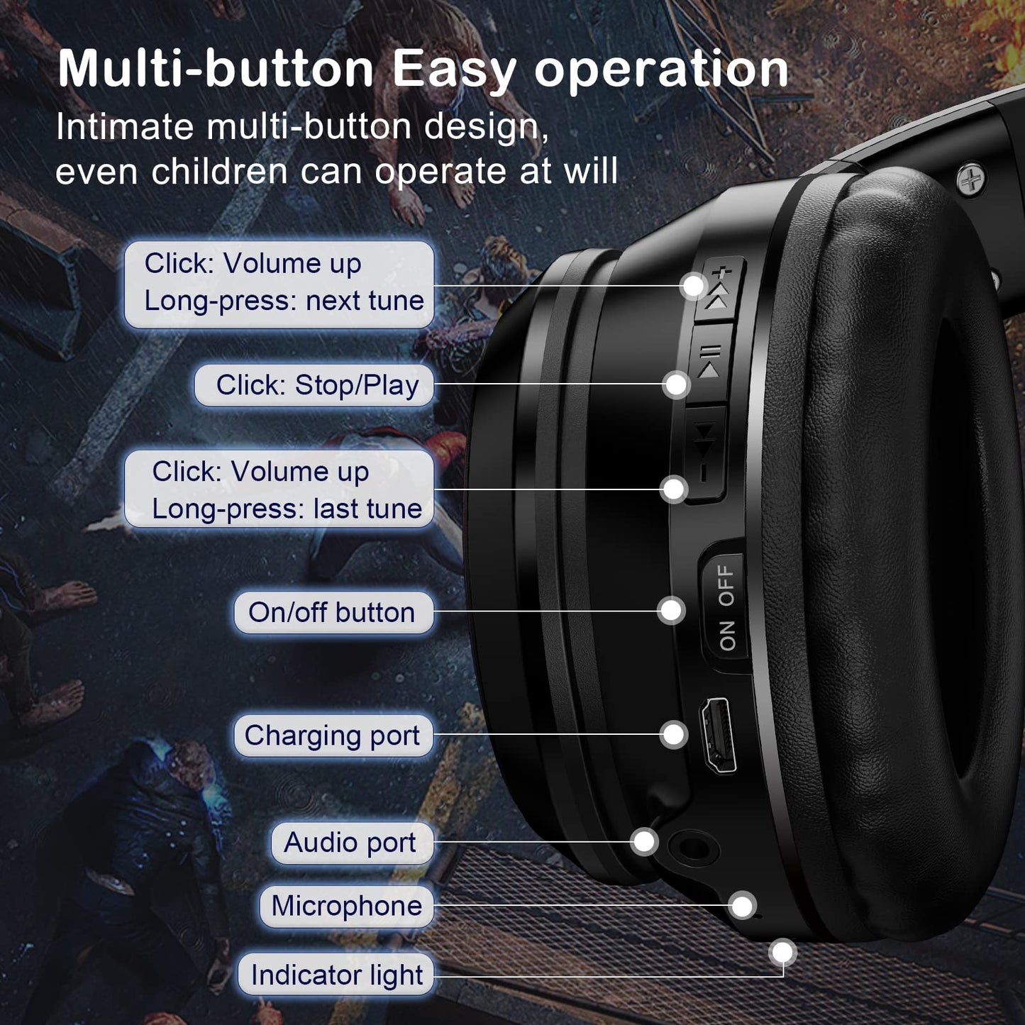 Bluetooth Cat Ear Headphones for Kids & Adults, Wireless & Wired Mode Foldable Headset with Mic - Clear Sound Quality - RGB LED Light, for Girls School Gaming, for Phone/Laptop/PC/Tablet, Black