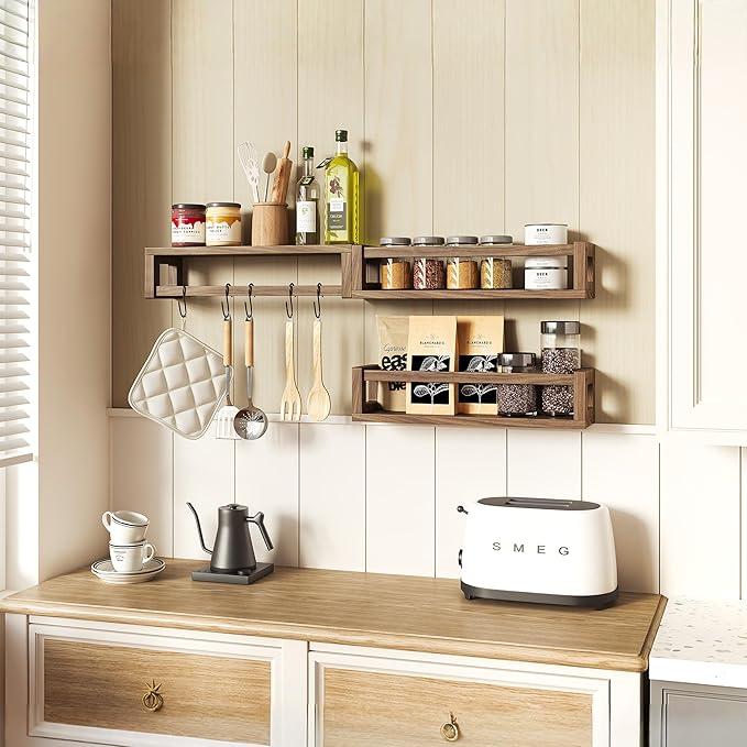 TidyCorner Upgraded Thick Floating Shelves, Solid Wood Bookshelf