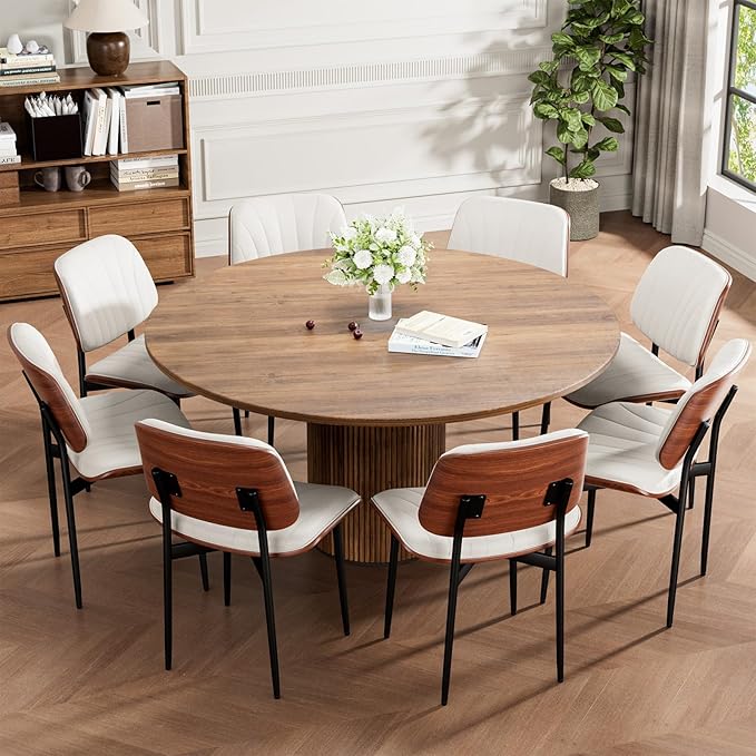 REONEY Dining Chairs Set of 4, Mid-Century Modern Upholstered PU Leather Chairs