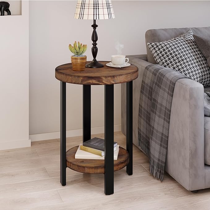 Alaterre Furniture Pomona Living Room 2-Tier Solid Wood Small Round End Table
