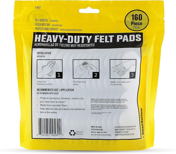 Smart Surface 8627 Heavy Duty Self Adhesive Furniture Felt Pads 1-Inch Round