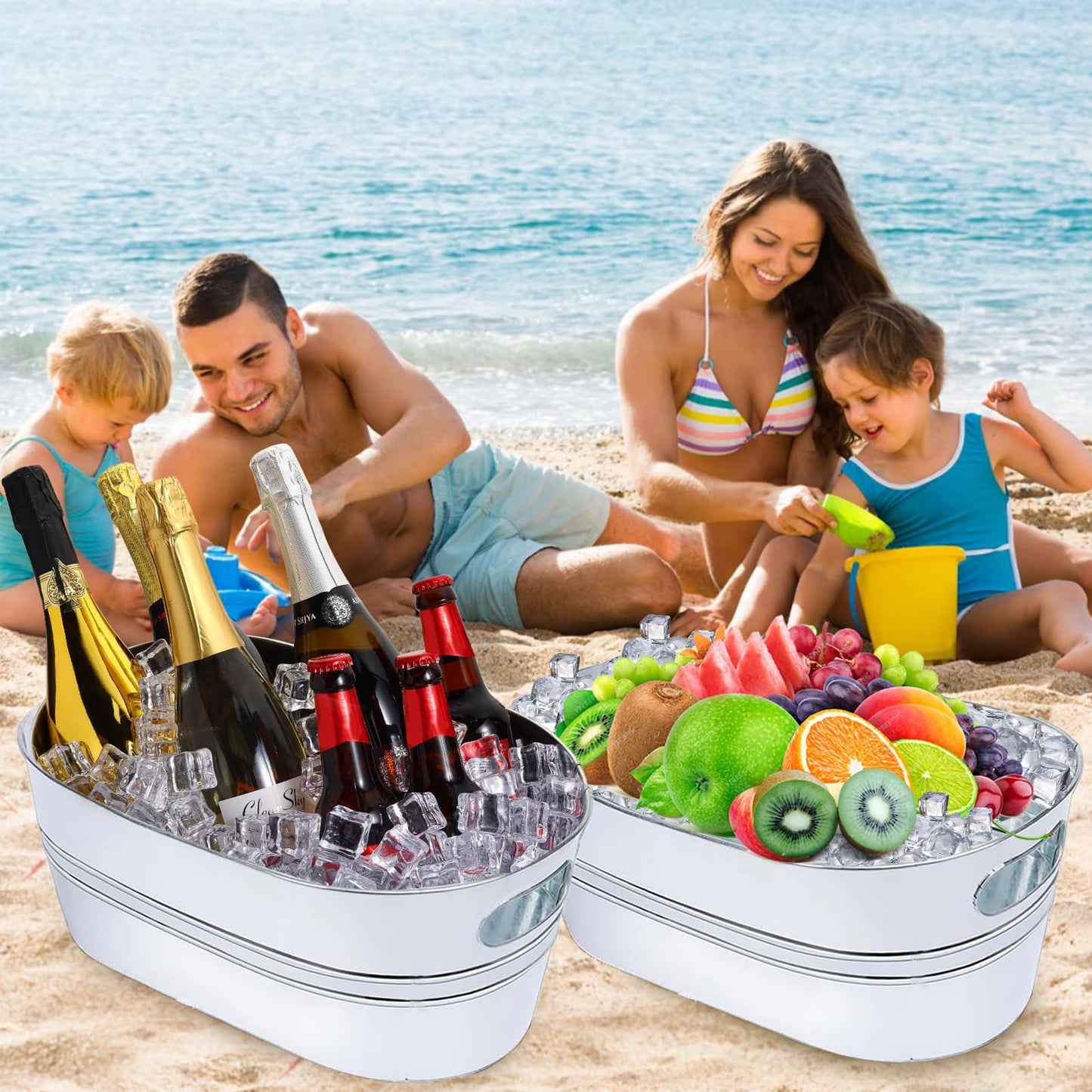 4Pcs 4 Gallon Galvanized Ice Bucket Large Galvanized Tub with Scoops Ice Bucket for Parties Mimosa Bar Supplies with Carry Handles Metal Beverage Tub for Champagne Cocktails Beer Drink Wine