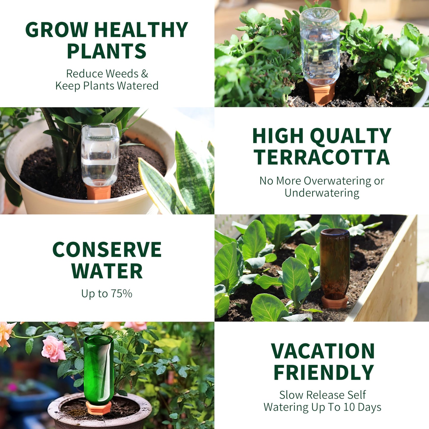 Soilagua Large Terracotta Plant Watering Spikes, Automatic Plant Waterer Outdoor | Indoor Use, Vacation Clay Watering Devices System, Slow Release Self Watering Planter Insert, 6 Pack