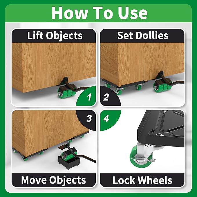 NEST EASY Heavy Duty Furniture Dolly 360° Rotating 5 Wheels, Alloy Steel