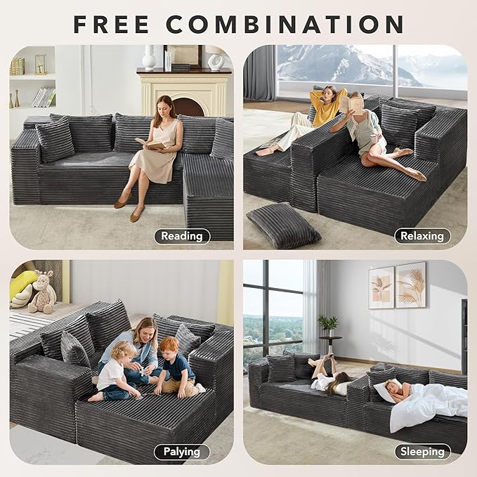 Hetoy Oversized L Shape Modular Sofa, Soft Modular Sectional Couch