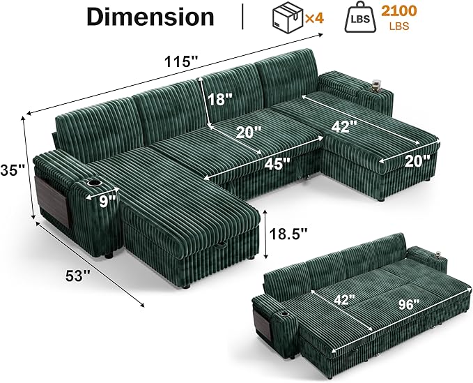 Vipbear 108" Modular Sectional Sleeper Sofa