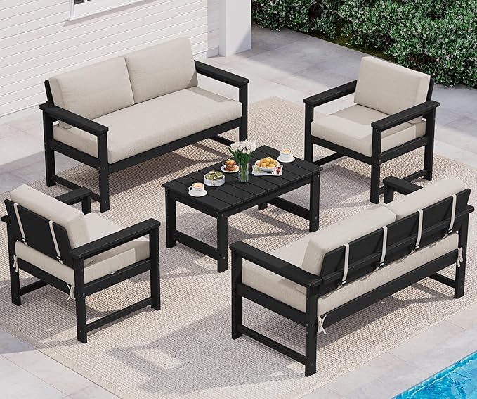 SERWALL 5 Pieces HDPE Outdoor Conversation Sofa Set