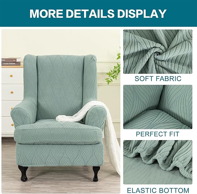 KRFOONN Stretch Wing Chair Slipcovers Jacquard 2 Piece Wingback Chair Covers