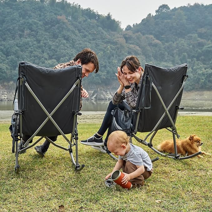 EVER ADVANCED Oversized Folding Rocking Camping Chair, Padded Portable Rocker