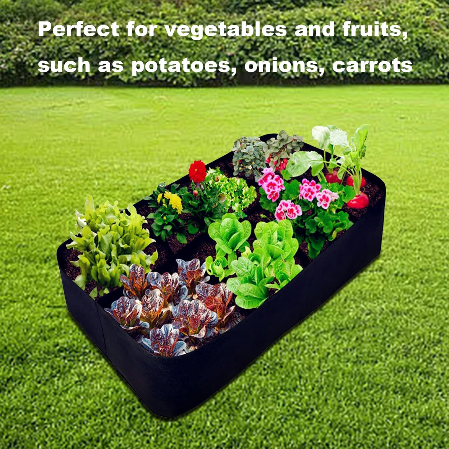 ZUDKSUY 2Pack 128 Gallon Fabric Raised Garden Bed 8 Grids 6x3x1Ft Plant Grow Bags, Square Planters for Outdoor Plants Growing Herbs Flowers Vegetables Potato Grow Bags Outdoor Indoor Gardening