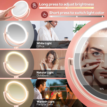 B Beauty Planet Makeup Mirror with Lights, Lighted Magnifying Mirror 30X with 3 Lighting and Adjustable Brightness, 2-Sided Height Adjustable Vanity Mirror for Bathroom, Gifts for Women White