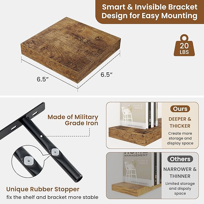 fuqing Floating Shelves for Wall, Wall Mounted Wood Floating Shelf