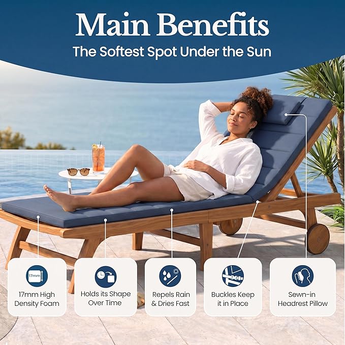 Quilted Chaise Lounge Outdoor Patio Furniture Cushions | Water-Resistant Patio