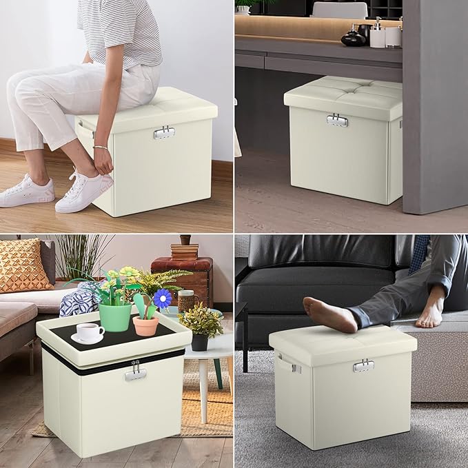 DocSafe Storage Ottoman with Lock, Fireproof＆Waterproof 17 Inches Folding