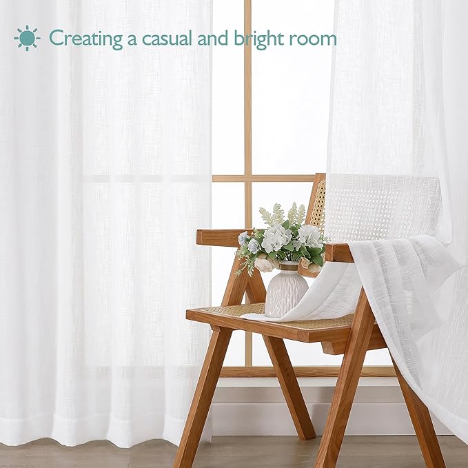 Chyhomenyc White Semi Sheer Curtains 96 Inches Long 2 Panels
