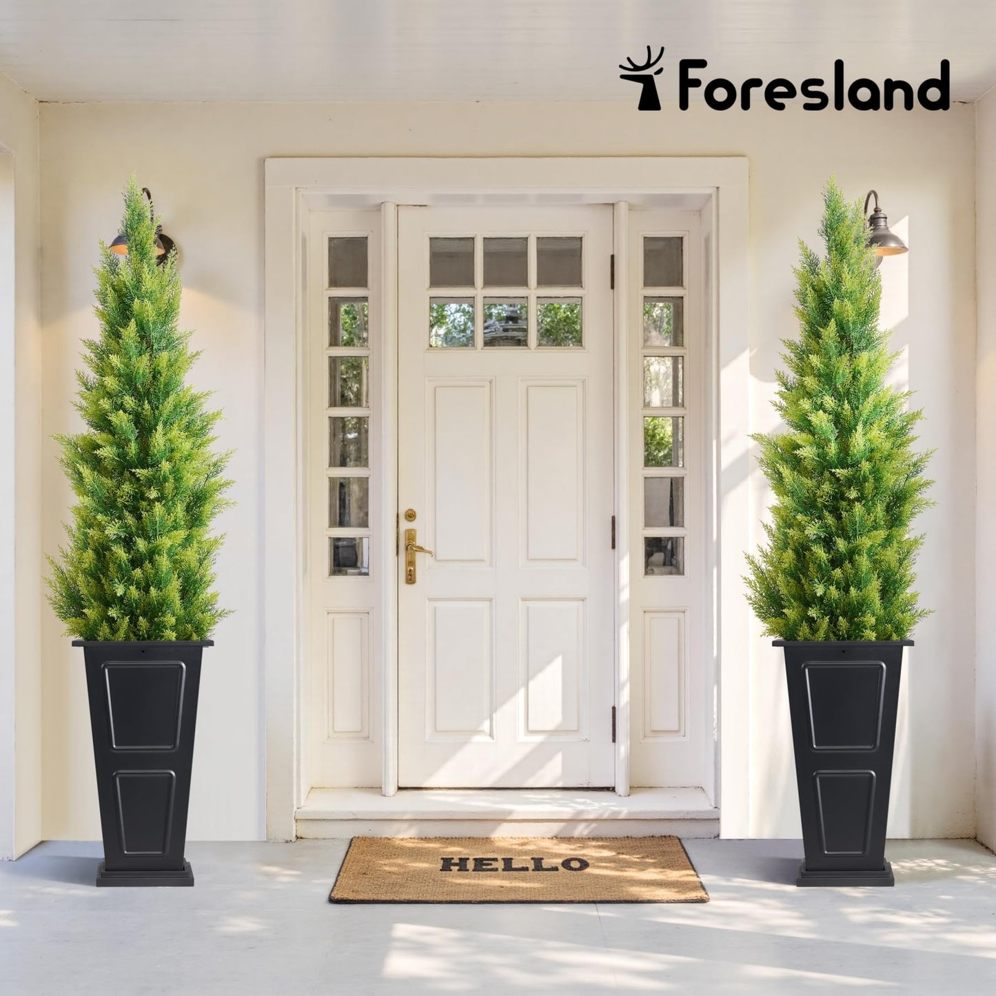 23" Tall Metallic Planter for Outdoor Plants Set of 2, Tapered Steel Flower Pot with Removable Middle Partition Drainage Holes, Large Metal Planters for Front Porch, Garden, Patio, Balcony, Black