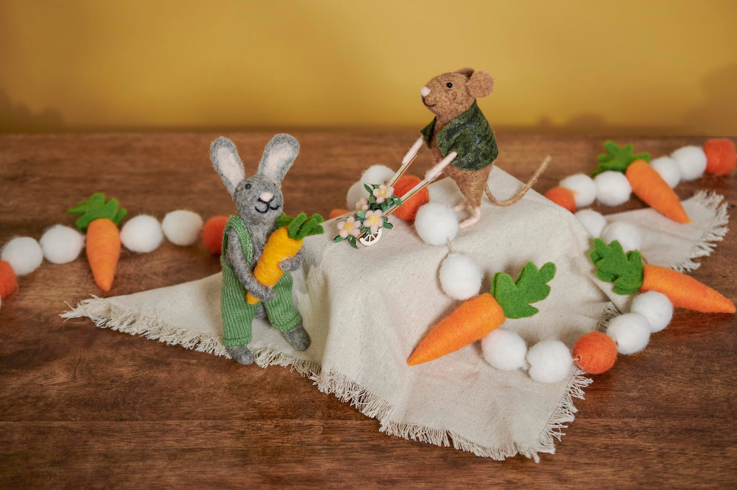 Primitives by Kathy Garden Rabbit Collectible Felt Critter, 9.75-inch, with Handmade Details, Holding Large Carrot, use for Tiered Tray or Tablescape with Our Other Easter & Spring Figures and Decor