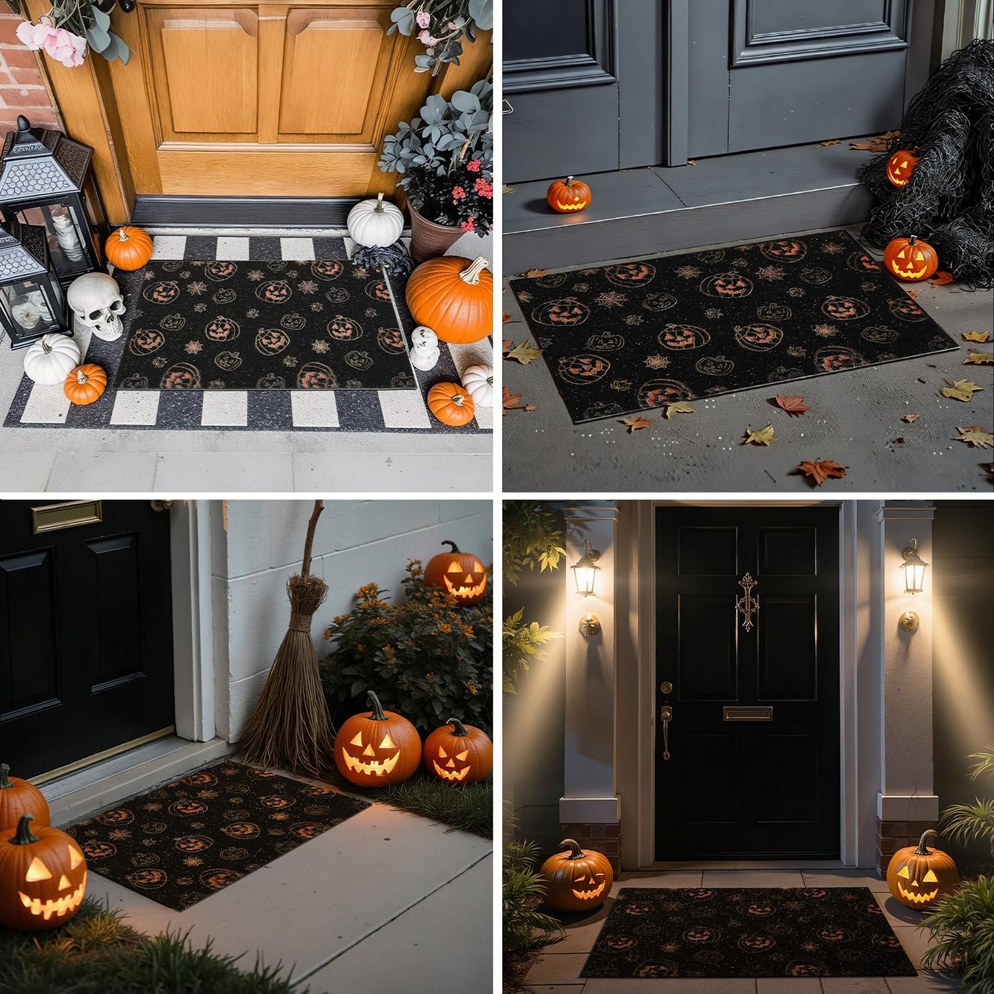TYUU Pumpkin Front Door Mat Indoor Outside Entrance, Heavy Duty Dirt Trapper Doormat with Non Slip Backing Entryway Mat for Front Back Door, 17'' x 30'', Pumpkins Black