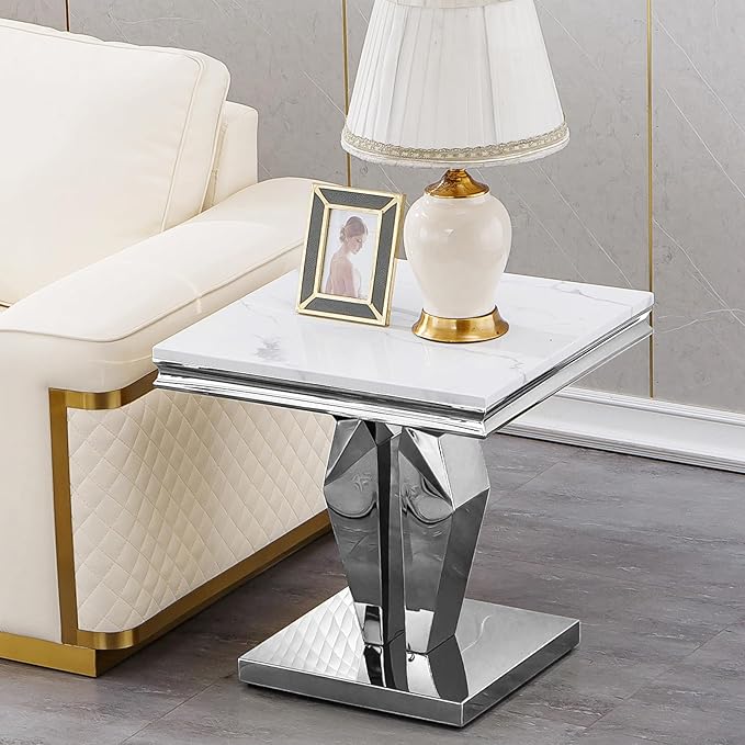 Henf Marble End Table Modern White Faux Marble Sofa Side Table
