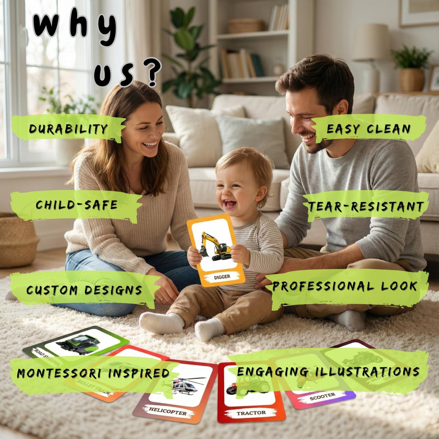 The Biblio Hub Vehicles Flashcards – Non-Tearable Synthetic Learning Cards for Toddlers, Preschool & Kindergarten, Double-Sided Set