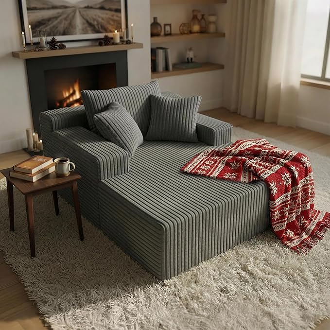 Sytopia Chaise Lounge with Armrests, Oversized Sofa Bed with 3 Pillows