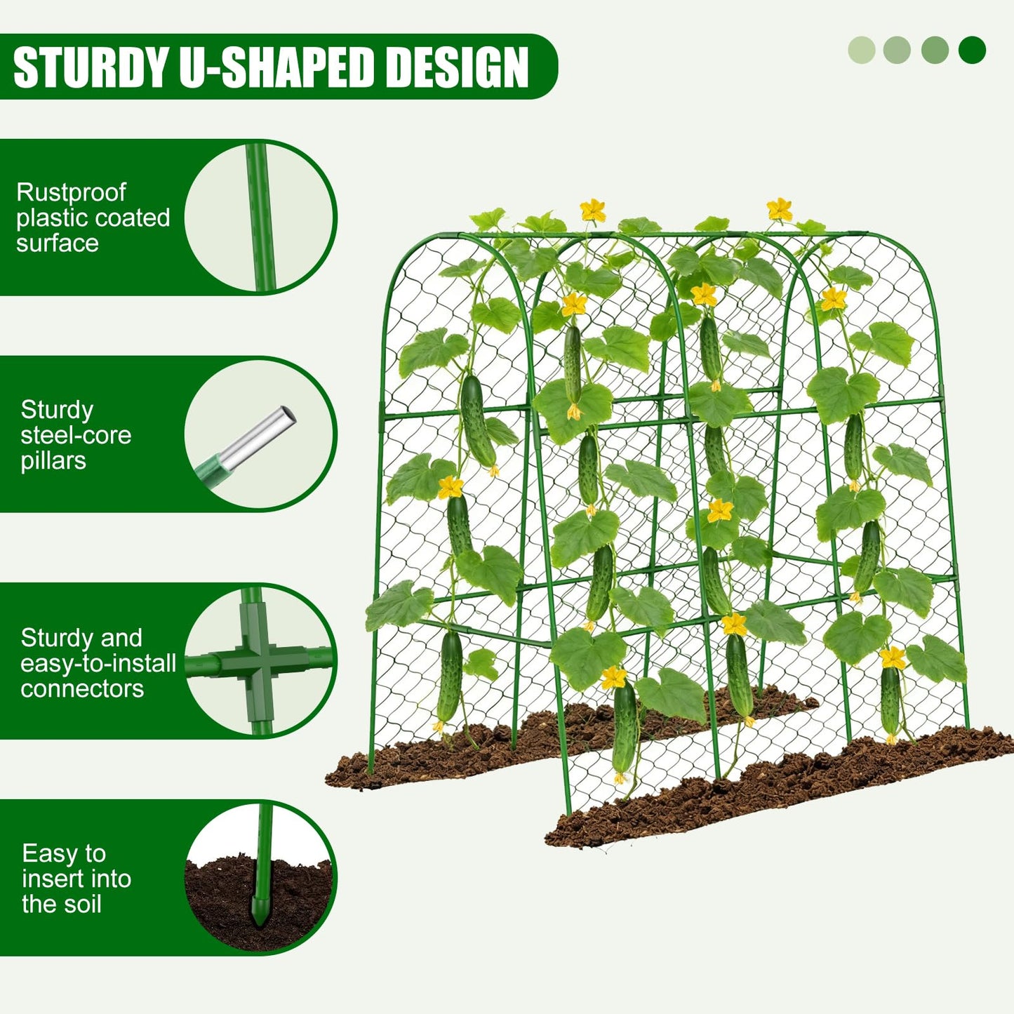 Amoskey Cucumber Trellis for Raised Beds, Cucumber Trellis for Climbing Plants Outdoor, with Garden Netting and Plant Clip, Metal Arch Garden Trellis Ideal for Cucumbers, Tomatoes, and Flowers