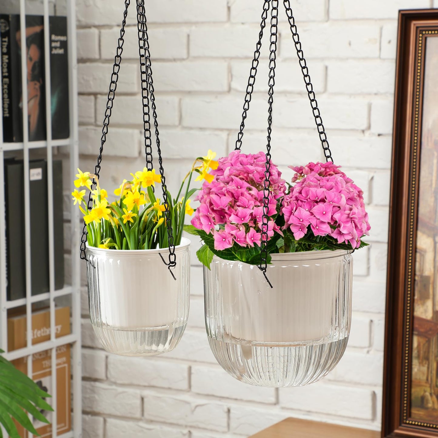Maxcheck 4 Pcs Self Watering Hanging Planters Indoor Gift 6.5'' 4.5'' Hanging Flower Pots Baskets Outdoor Self Watering Plant with 3hooks Drainage Holes for Home