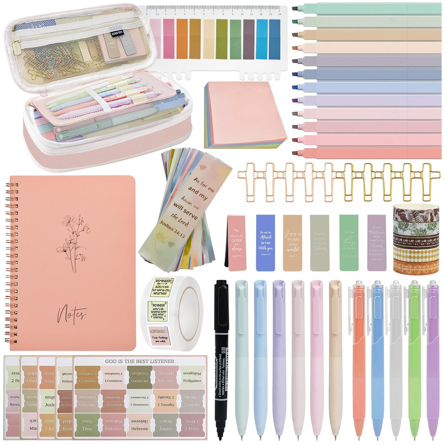 HRFGWDD Bible Study Supplies Kit for Women 96PCS Bible Journaling Kit with Bible Tabs for Women,Bible Highlighters and Pens, Bookmark, Journal, Bible Bag, Stationary Gift Set for Christian Girls