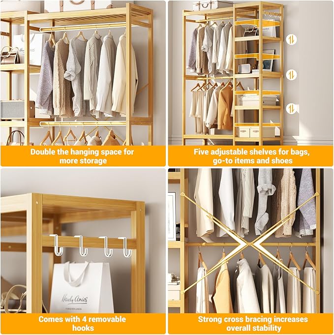 Homykic Bamboo Clothes Rack Garment Rack