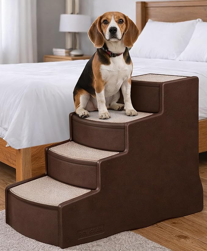 Pet Gear Pet Step IV Pet Stairs, Coffee Bean | 4 Step, For Cats/Dogs, Removable Washable Carpet Treads, Supports 150 Pounds, No Tools Required
