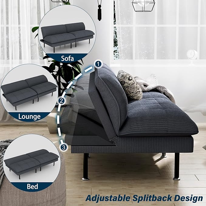 Ribilake 2 Sets 70" Futon Sofa Bed, 4 in 1 Multi-Function Couch Sleeper