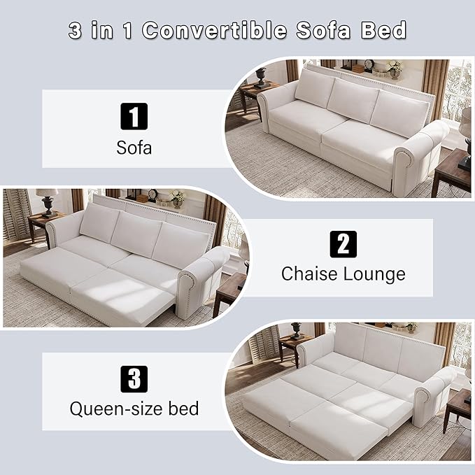 3 in 1 Convertible Sleeper Sofa Bed, 93.7" King Size Sofa Sleeper