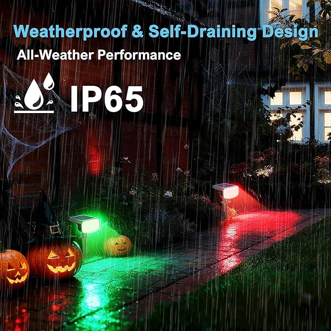 Color Changing Solar Spot Lights Outdoor Waterproof IP65,9 Lighting Modes Multicolor RGB Halloween Spotlight for Porches Yard Gardens Landscape Deconrations-6 Pack