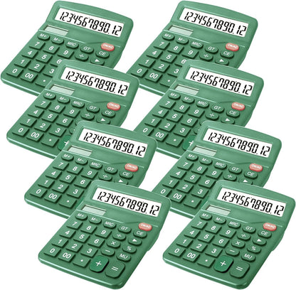 8 Pack Calculator Desktop, 12-Digit Solar Basic Calculators Dual Power Electronic Calculators with Large LCD Display Big Button for Office Home and School (Dark Green)