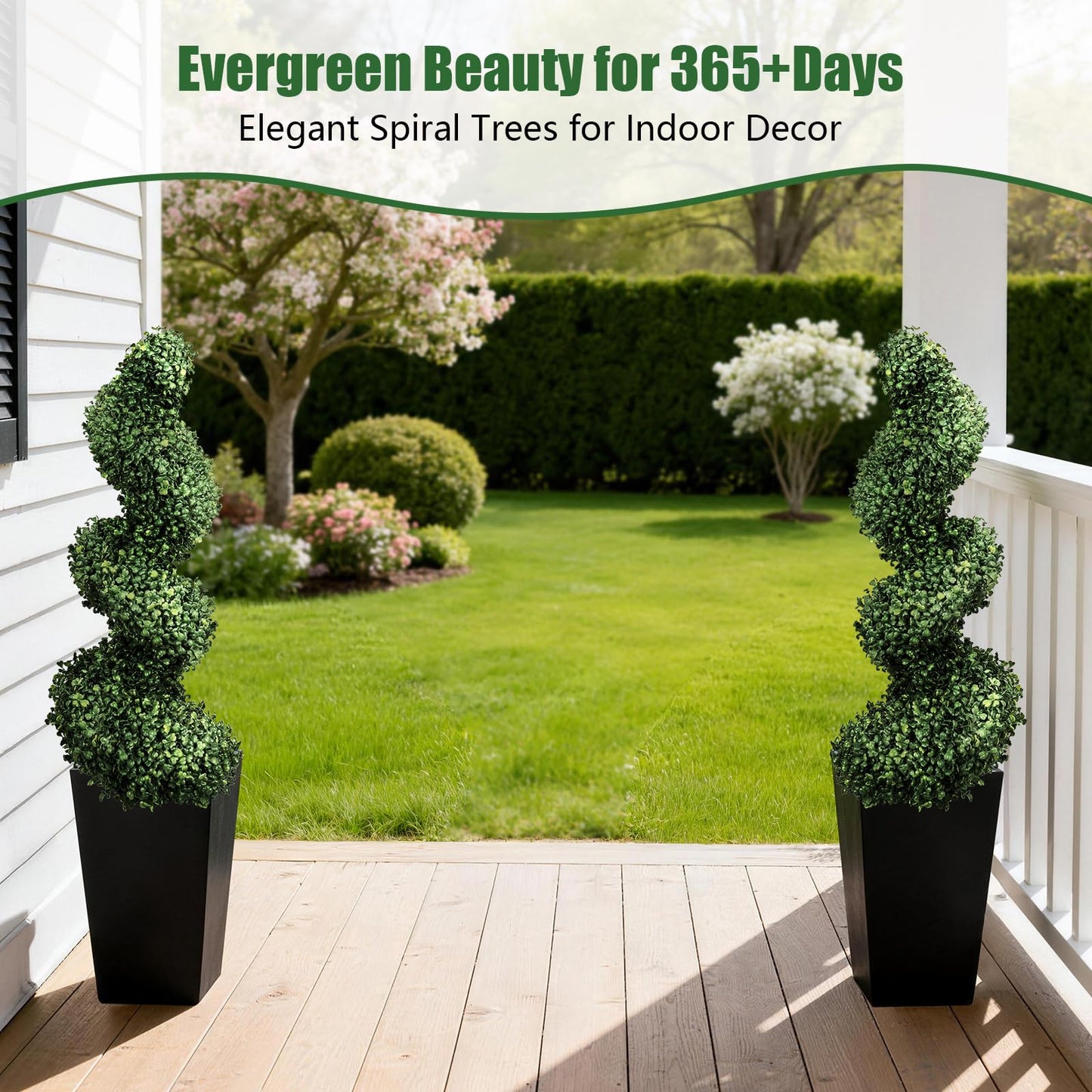 Mavis's Diary 4FT Artificial Spiral Topiary Trees, Set of 2 UV Resistant Faux Boxwood Plants in Square Planter, Indoor Outdoor Fake Shrubs for Front Porch, Entryway, Patio, Home Decor