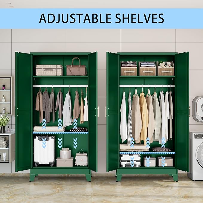 71 "Metal Armoire Wardrobe Closet, Steel Clothing Storage Cabinet