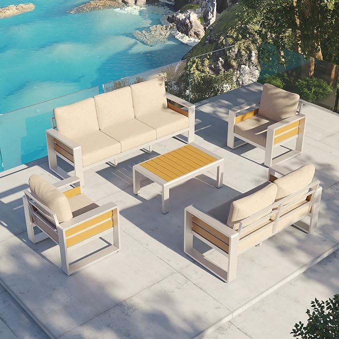 Aoxun Aluminum Patio Furniture Set, 7 Seats Luxury Metal Patio Conversation Sets