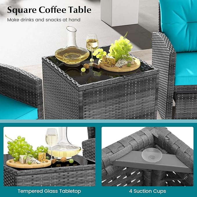 Tangkula 5 Pieces Patio Conversation Set, PE Wicker Rattan Outdoor Furniture Set