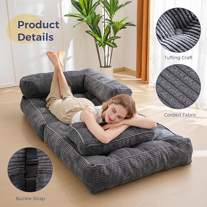 MAXYOYO Folding Sofa Bed, L-Shaped Convertible Sofa Bed