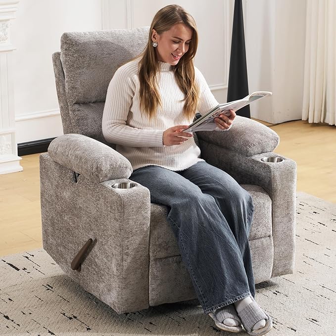 Swivel Rocker Recliner with Adjustable Armrests, Rocking Nursery Chair with