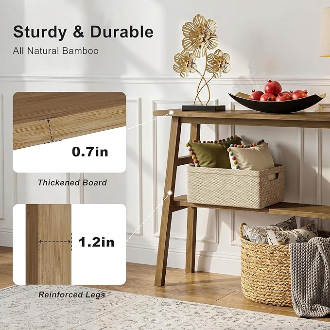 39.4" Solid Bamboo Entryway Console Table, Sofa Table Behind Couch, Narrow
