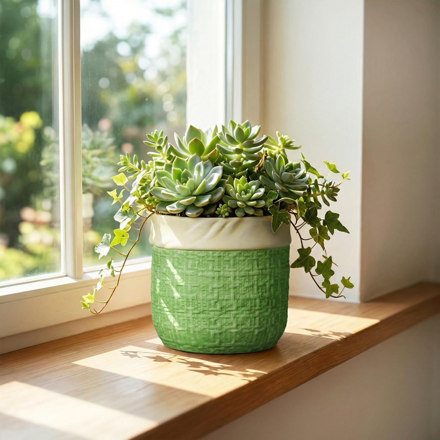 Teagas Ceramic Plant Pots - 6 Inch Plant Pot with Drainage Hole, Boho Planters for Indoor Succulent Plants, Decorative Round Unique Flower Pots, Garden Home Office Decor, Housewarming Gifts, Green