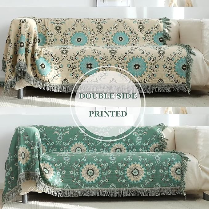 Boho Throw Blanket for Bed 100% Cotton Ultra Soft Rustic Quilt Summer Blanket