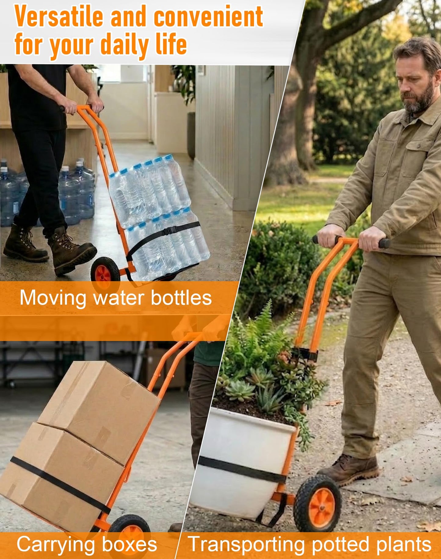 Deerift Heavy Duty Plant Caddy with Wheels, Plant Dolly Cart, Adjustable Grabbing Arm & Suction Cups for Easy Plant Movement, Versatile Indoor/Outdoor Plant Dolly Trolley Cart with Strap, Orange