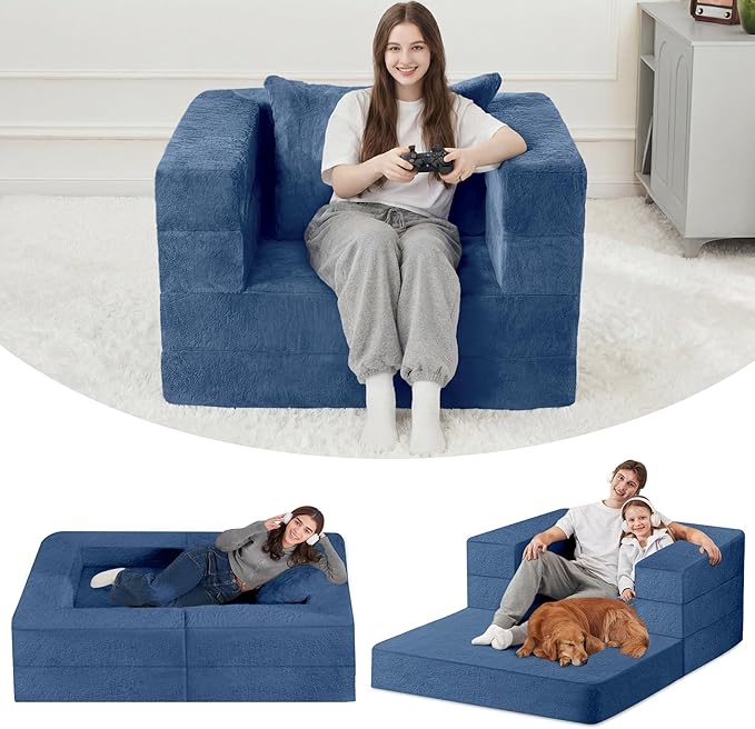 Futon Sofa Bed with Pillow, 3-in-1 Sleeper Sofa Bed with Removable Cover