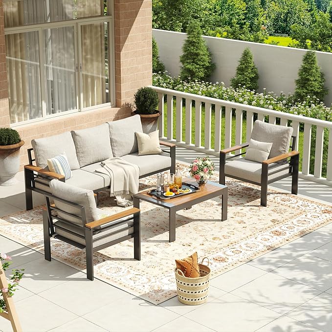 Aoxun Aluminum Patio Furniture Set 5 Seats, Oversized Outdoor Sectional