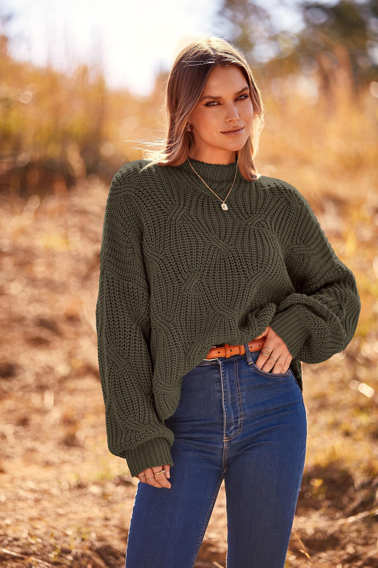 PRETTYGARDEN Women's Fall Oversized Pullover Sweaters Casual Crewneck Long Sleeve Chunky Cable Knit Tops Winter Clothing