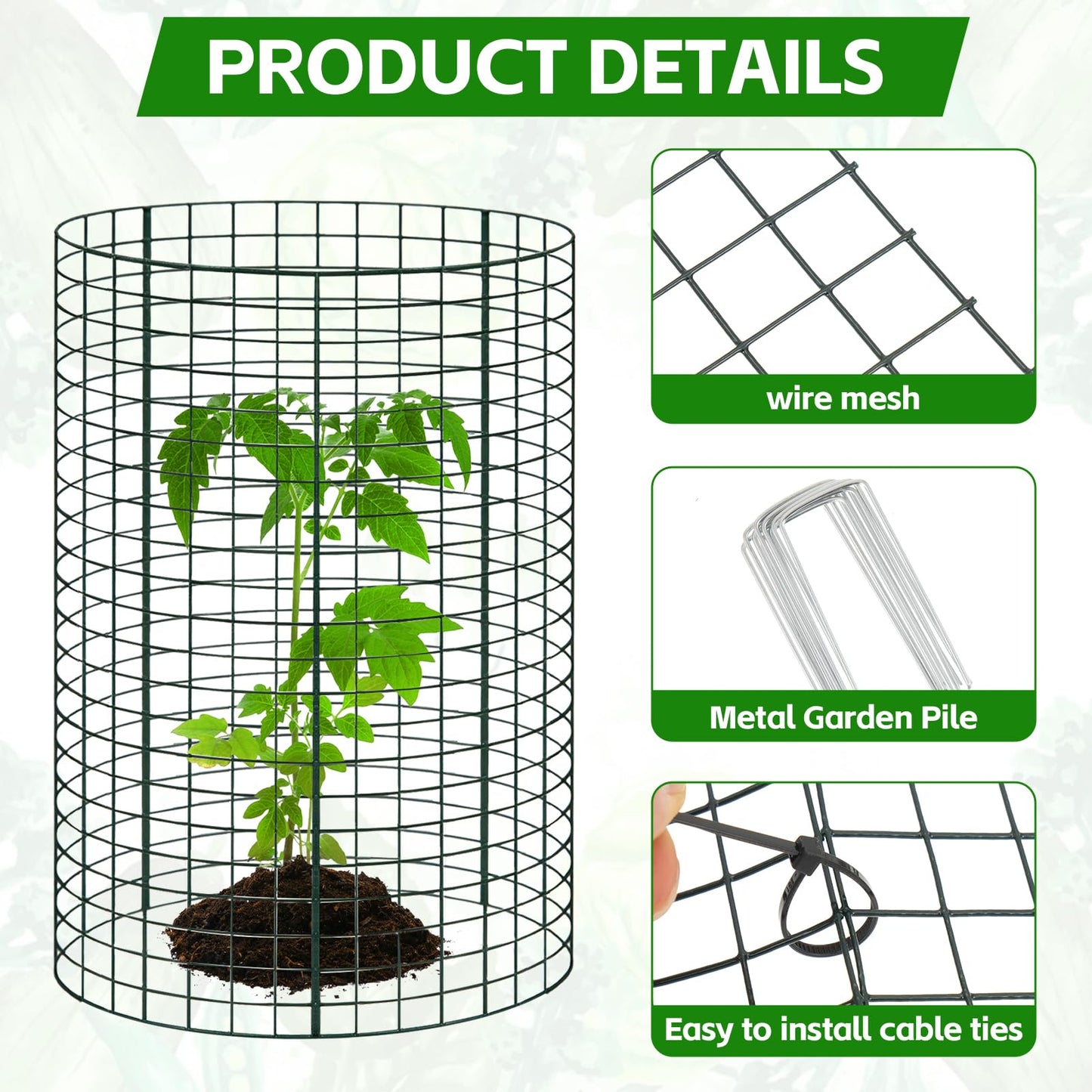 36 Packs 23.6" H Large Wire Plant Protectors Cages to Keep Animals Out,Mesh Plant Cage Chicken Wire Cloche with Ground Stakes and Nylon Ties Protect Plants,Garden,Shrubs,Vegetables(Set of 12)