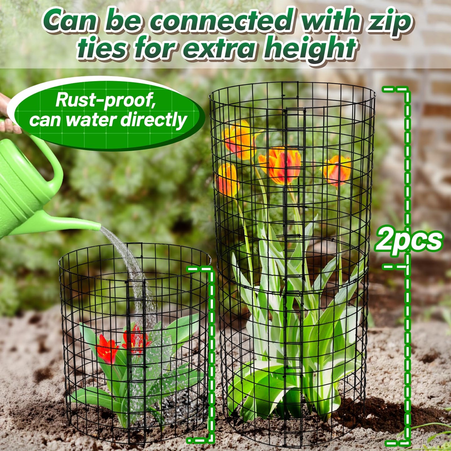12-gauge Wire Pre-Bent Quick Setup Plant Protectors from Animals -14''H *13''Dia Chicken Wire Plant Cages to Keep Rabbits Deers Squirrels Out, Garden Bunny Barricades with Zip Ties Stakes, 7Pack